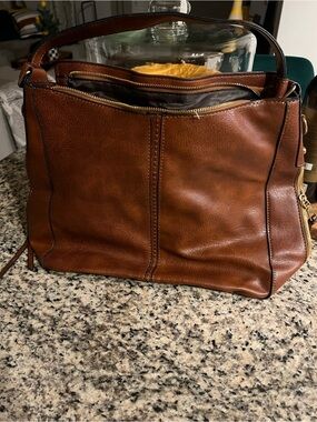 Classic Brown Faux Leather Tote Bag - Women